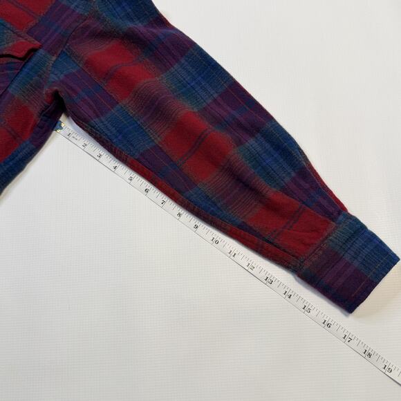 Vintage Pendleton Shirt Womens Medium Red Blue Plaid Wool Western Snap Front 70s - Picture 14 of 15